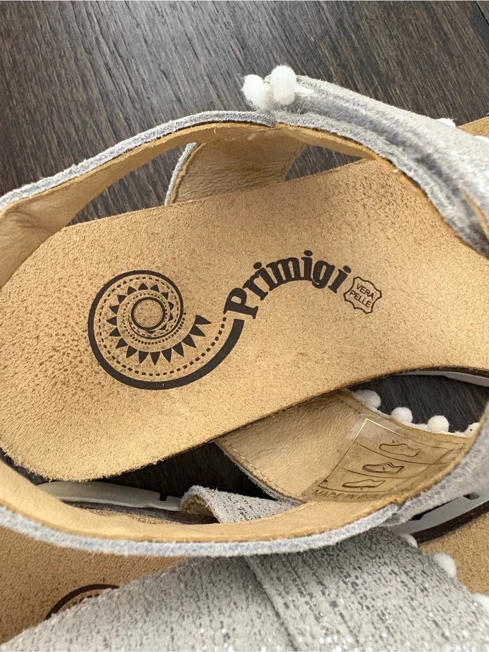 PRIMIGI Girls’ Leather Sandals in Silver Italian Premium Quality Shoes Size 2.5